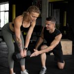a man and woman exercising